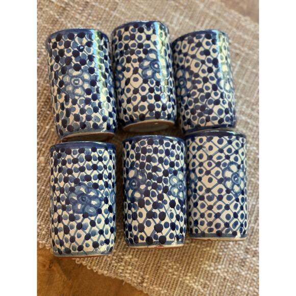 Hand Painted Blue Stoneware Set of 6 Cups - Picture 6 of 10